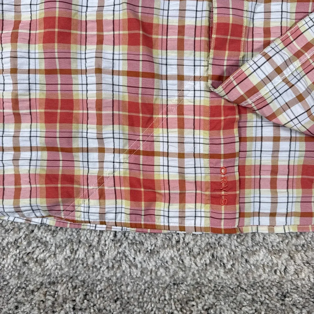 Orvis Shirt Mens Medium Orange Plaid‎ Active Fit Ventilated Fishing Button Down